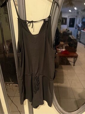 LOFT Black Sleeveless Drawstring Tunic with Textured Front
